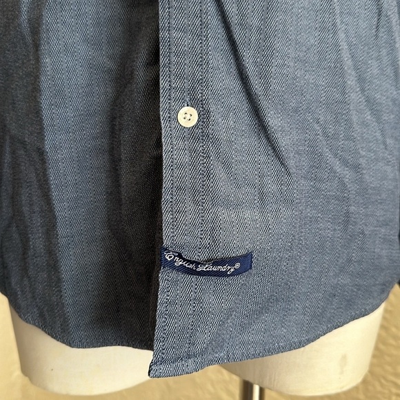 English Laundry Blue Herringbone Button Front Shirt Medium 15 15.5 x 34-35 - Picture 3 of 11